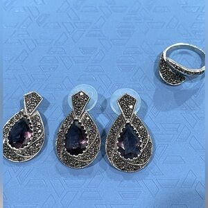 Sterling silver purple amethyst w marcasite 7 PIECE SET.